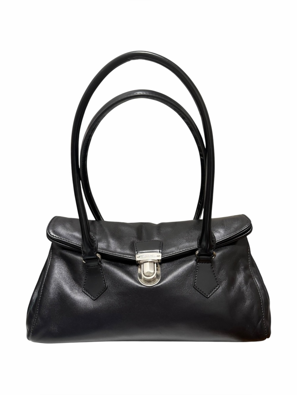 Prada Solid Black Leather Shoulder Handbag